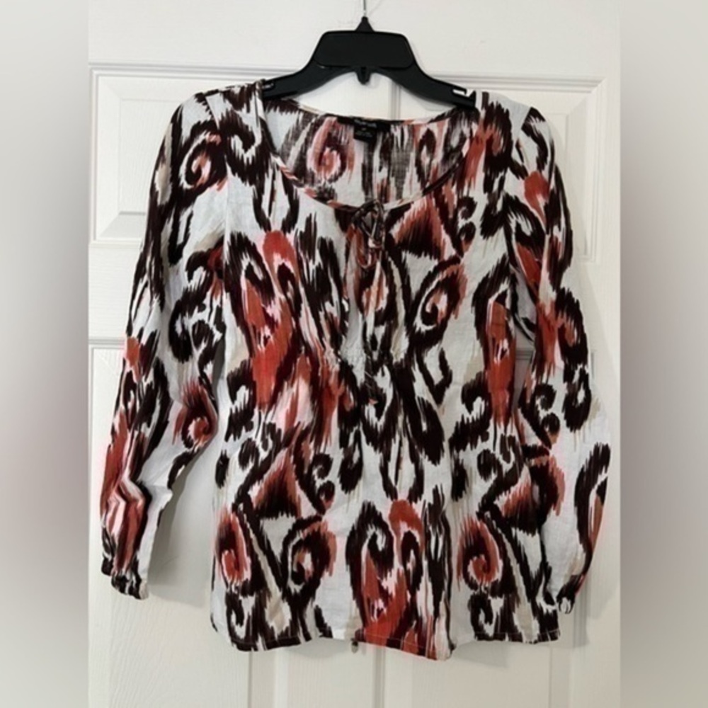 Style and Company long sleeve linen ikat blouse 6 petite